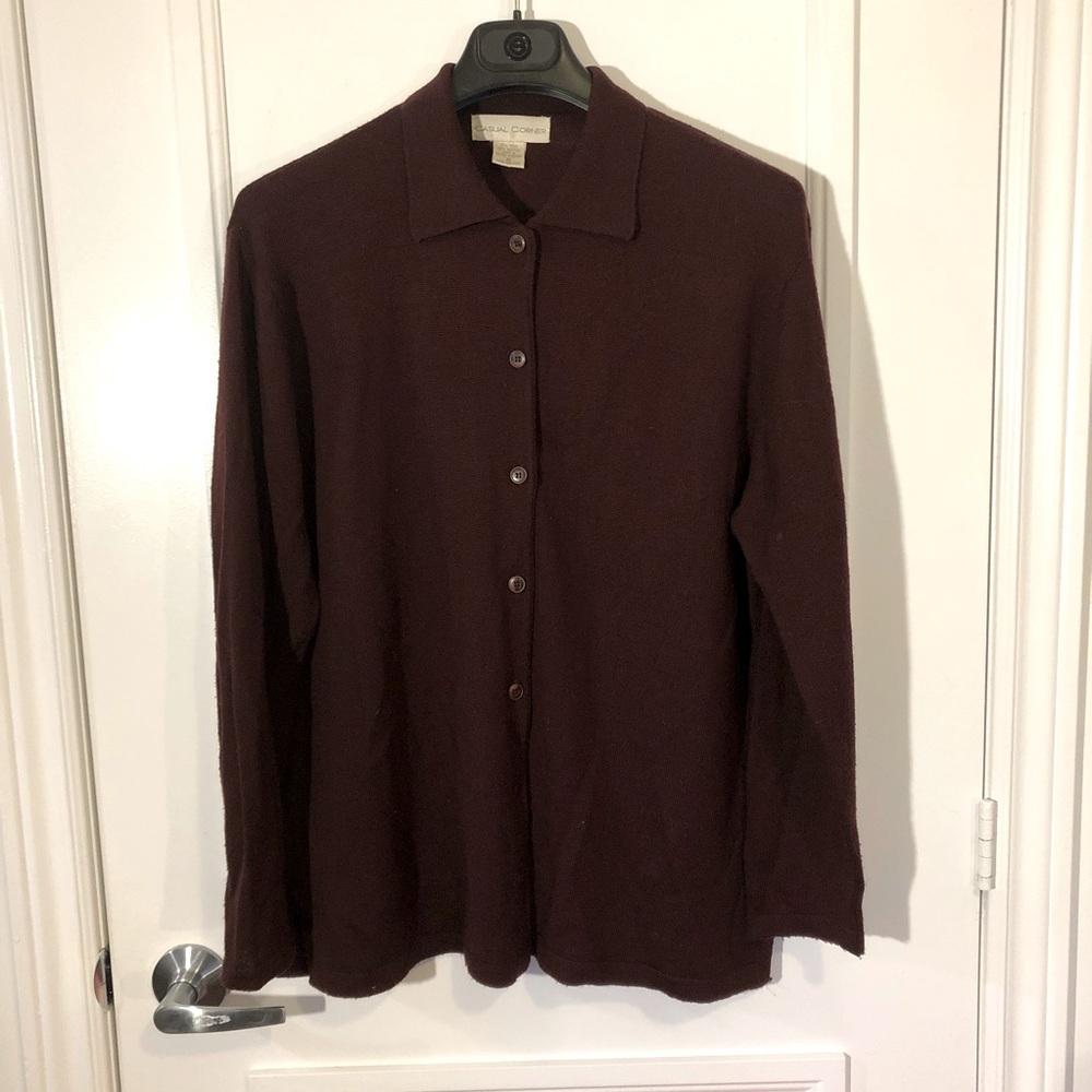 CASUAL CORNER Cardigan, Dark Brown, Wool Blend, Women’s Size Medium